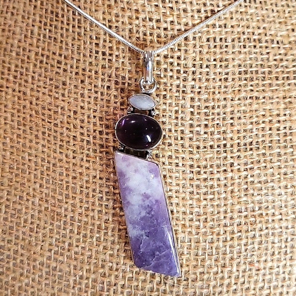 Lepidolite, Moonstone, & Amethyst Pendant - NWOT